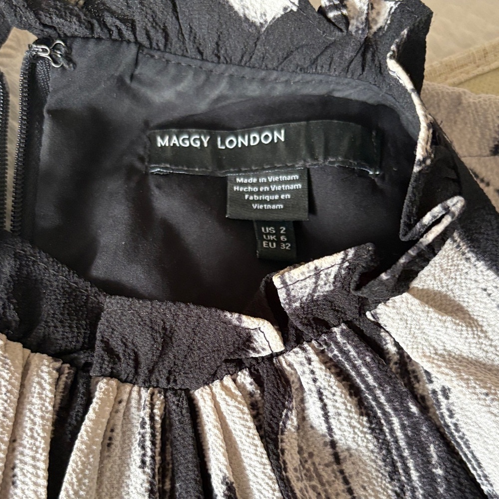 Maggy London Black and White Pleated Textured Dress